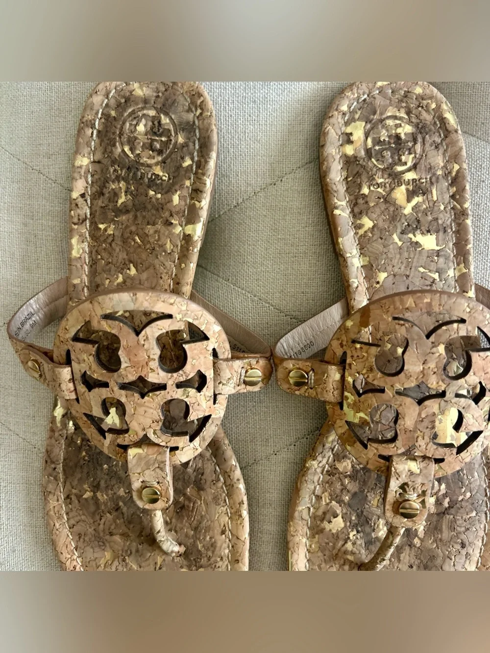 Tory Burch Cork Logo Thong Sandals in Natural Tan